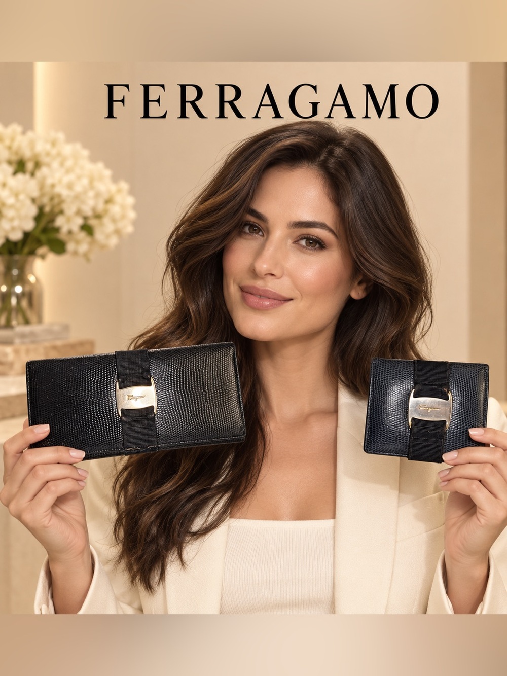 Vintage Ferragamo Vara Bow Black Leather Wallet Bundle – 2 Pieces